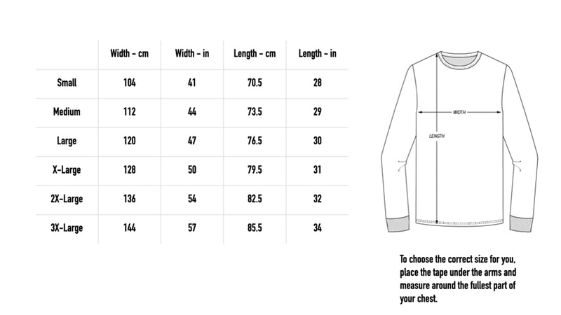 Size chart for Ataraxia Longsleeve - Black