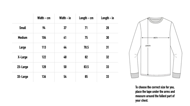 Size chart for Paralyzed Longsleeve - Black