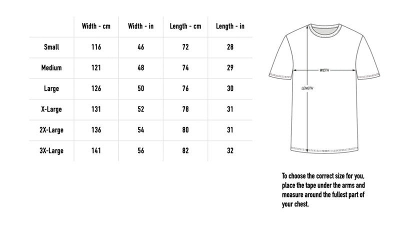 Size chart for Ataraxia Pegasus Tee Bundle