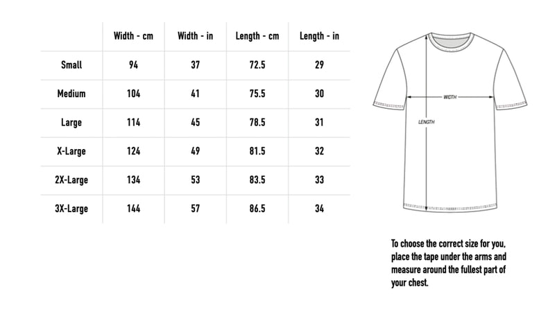 Size chart for Pegasus Tee - Black
