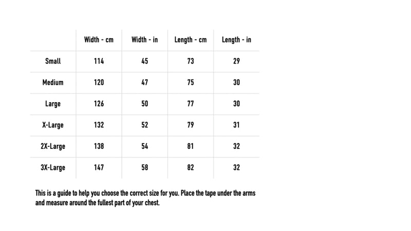Size chart for From The New World Windbreaker - Black