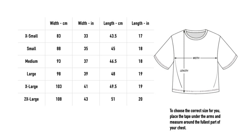 Size chart for Rose Cropped Tee - Black