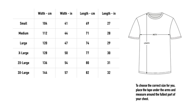 Size chart for High Hopes Tee - Mineral Grey