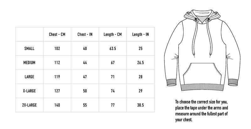 Size chart for Allt Is Everything Hoodie - Black