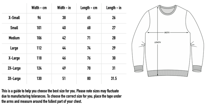 Size chart for Seed Of Destruction Crewneck - Washed Black